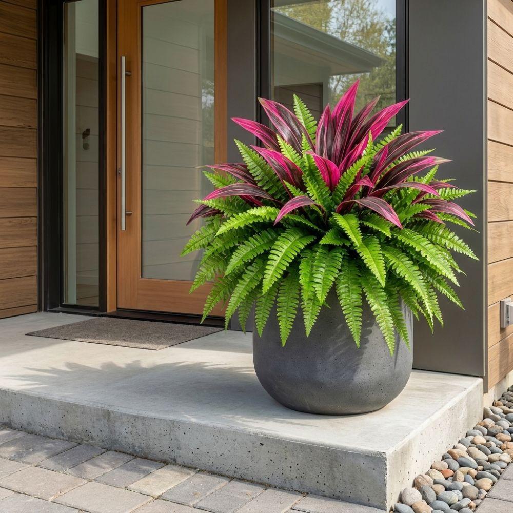 UV Resistant Artificial Dracaena Boston Fern Simulation Banana Plant Patio Balcony Porch