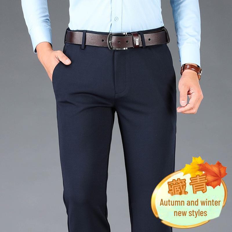 Men's Elastic Knit Straight-Leg Casual Trousers for Spring, Autumn, and Winter