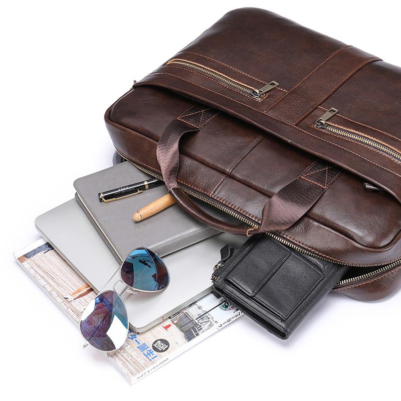 Мужской портфель из натуральной кожи, деловой портфель для ноутбука, литературный ретро-портфель для мужчин, вместительная водонепроницаемая и прочная легкая сумка через плечо