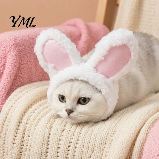 Fleece Animal Ear Cap Bunny Ears Cat Hat, Cute Pet Soft Plush Hat Comfortable Photo Prop with Rabbit for Cats Small Dogs Party Costume Fun Photos
