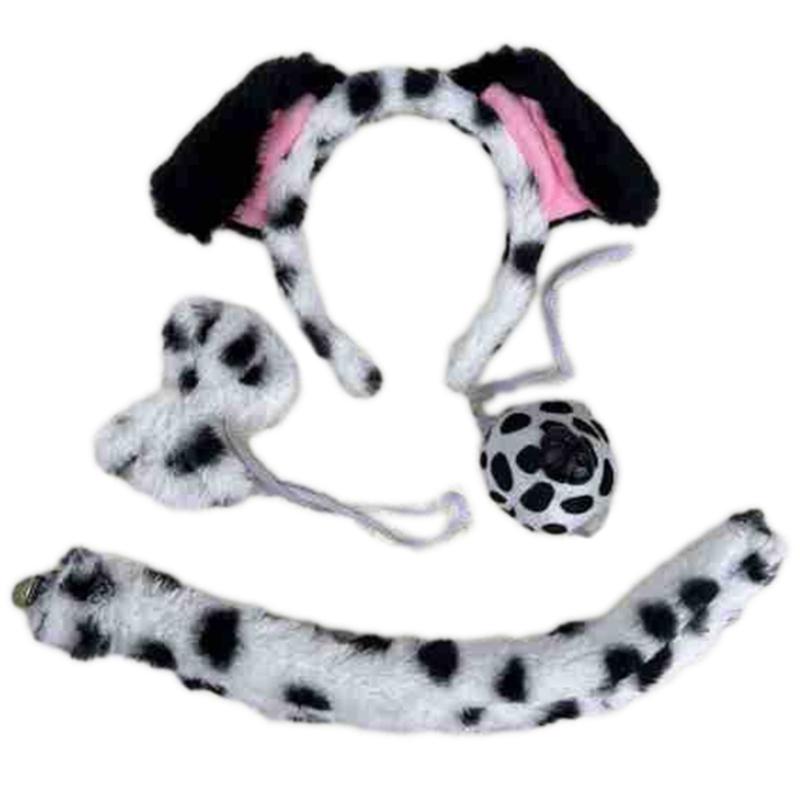 Halloween Dog Cosplay Costume Dog Ear Headband Tail Nose Bowtie for Kids Gift F0S4
