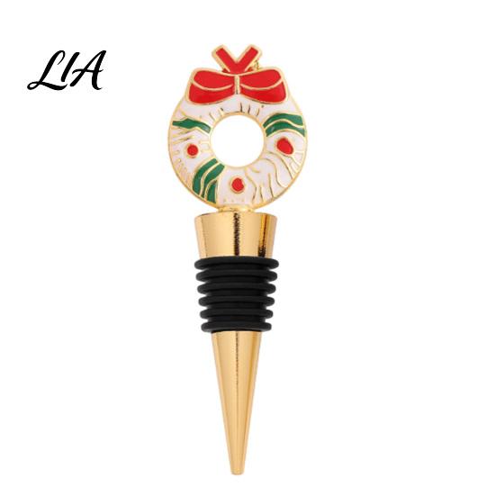 Holiday Wine Bottle Insert Christmas Theme Stopper, Santa Snowman Garland Pattern, Zinc Alloy Festive with Silicone Sealing Ring, Leak-proof Cork for