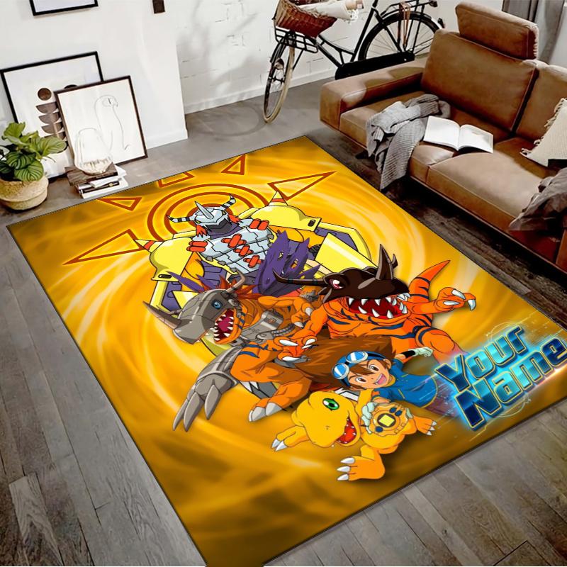 Custom Digimon Mat Personalized Name, Polyester Washable Indoor Entryway Rug, Gift for Christmas, Easter, Thanksgiving Day