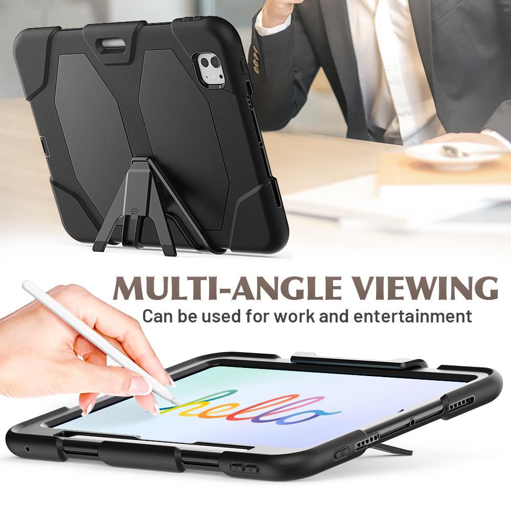 For iPad Pro 11 (2024) Case PC+Silicone Kickstand Tablet Cover with PET Screen Film