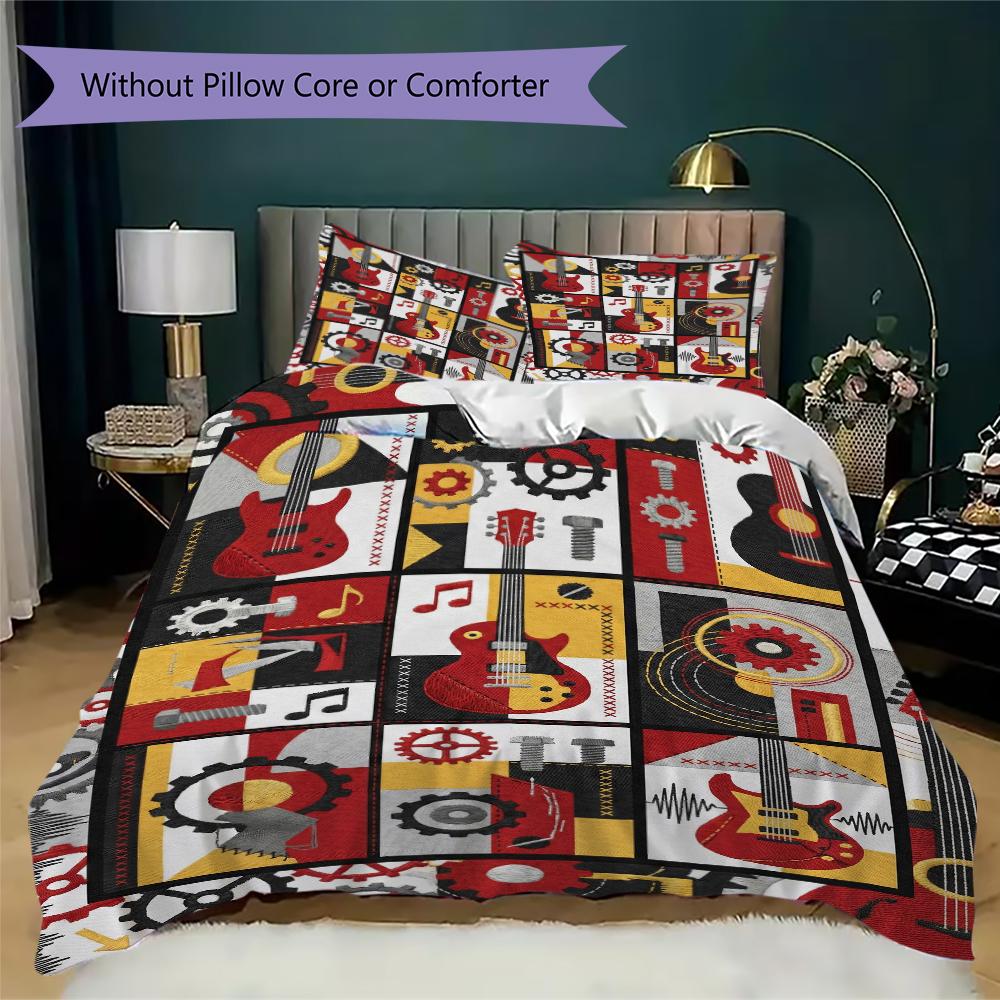 Guitar Music Pattern Bedding uilt Set uilt Cover Pillowcase Home Decoration Birthday Gift (1 * duvet cover + 2 * pillowcase  without core)56