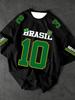 Мужская футболка с графикой Brazil 10, уличная одежда, с коротким рукавом, летняя графическая футболка, джерси, больших размеров, женская спортивная футболка, топы