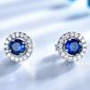 Vintage Non Tarnish Womens 925 Silver Jewelry Earrings Nano Sapphire Round Shape Stud Earring for Women Wedding Gifts