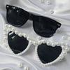 2PCS Pearl Decoration Love Large Frame Y2K Retro Style Prom Wedding Party Couple Sunglasses Combination for Men and Women
