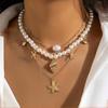 Diamond-encrusted Pearl Shell Starfish Fringed Necklace Fashion Temperament High-end Collarbone Chain Niche Light Luxury Versatile Jewelry