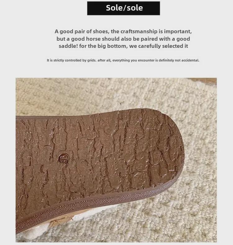 Женские туфли на плоской подошве из хлопковой замши с пряжкой в корейском стиле 2024 года — теплая обувь на меху на осень/зиму