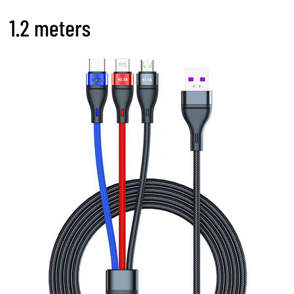 Сверхбыстрый плетеный кабель 3-в-1 5A, 2 м Type-C на тройной разъем