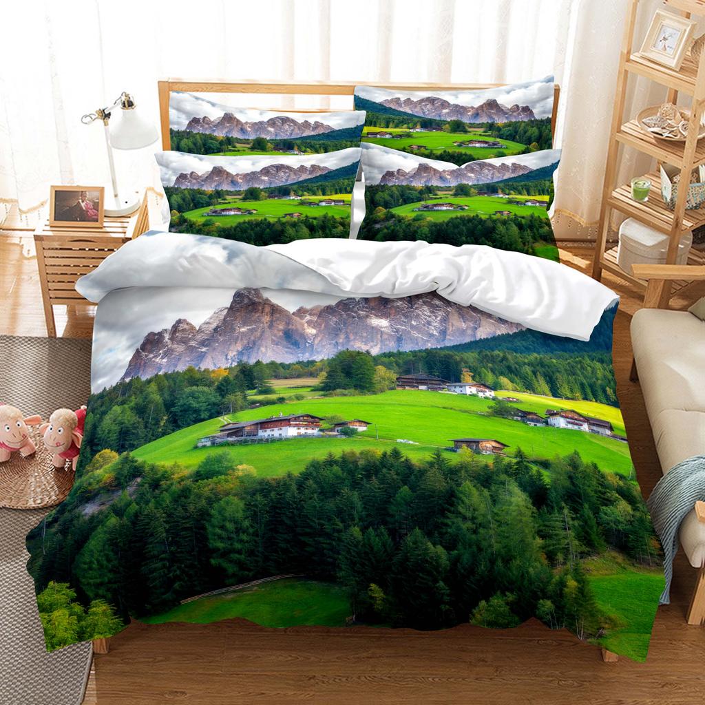 Building Famous Landscape Bedding Set For Bedroom Soft Bedspreads For Bed Home Comfortable Polyester Duvet Cover With Pillowcase