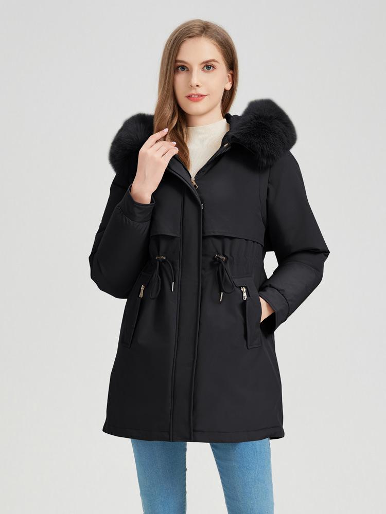 Pie overcome women's winter new fur collar medium and long cotton-padded coat thickened to keep warm, waist and thin fashion cotton clothes tide