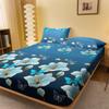 1 Simple Modern Plant Flower Butterfly Printed Matte Fitted Sheet, Bedroom Printed Bed Cover, Bedding (Excluding Pillowcases)