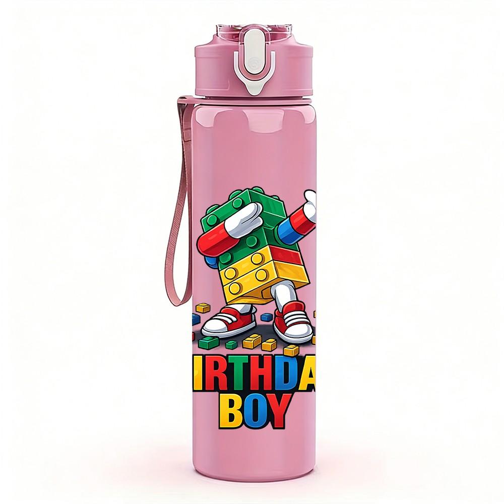 1PC Stacked Gift Box Birthday Print 750ml Color Plastic Sports Water Bottle Leakproof Flip Straw Lid Suitable for Sports Office Home Use