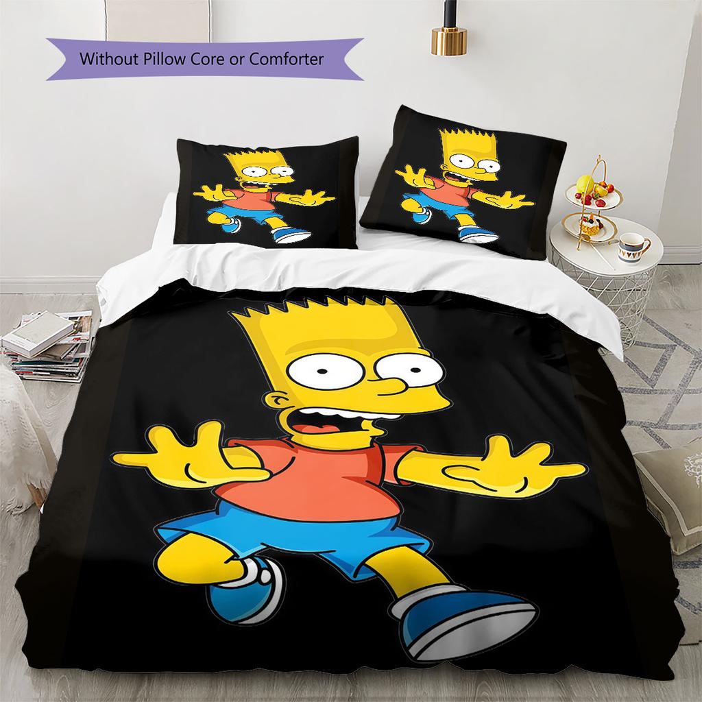 Bart Simpson The Simpsons Pattern Bedding Home Decoration Birthday Gift ( 1 duvet cover + 2 pillowcase, without core),fan merchandise.