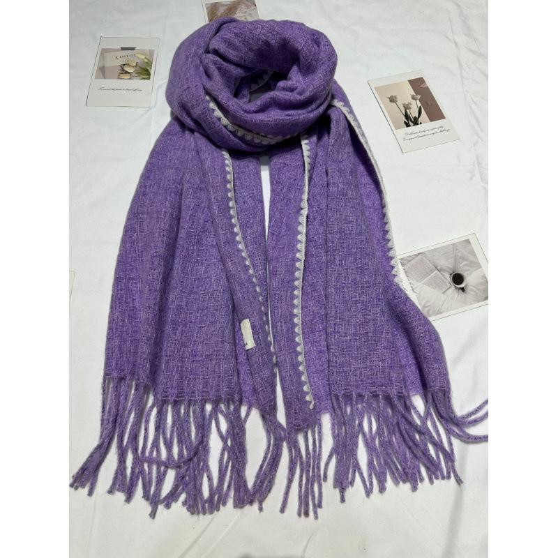New Ins Versatile Atmosphere Solid Color Dog Tooth Edge Imitation Cashmere Scarf Thickened Large Version Scarf Shawl