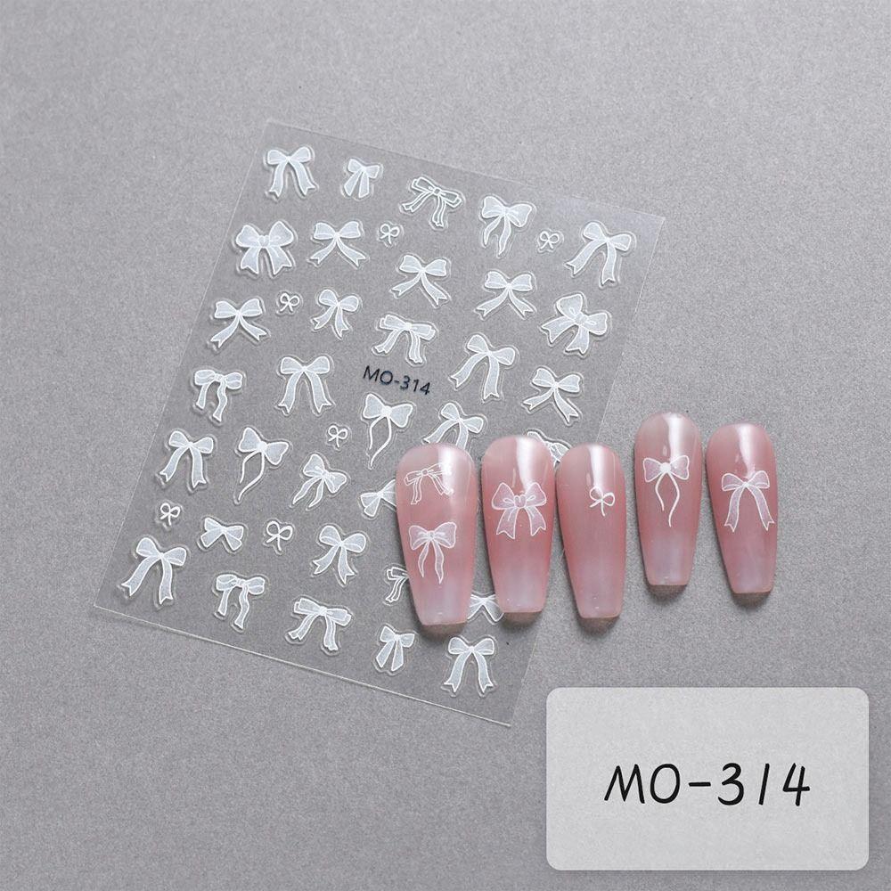 3D Embossed Bowknot Flower Nail Art Sticker Self-Adhesive Slider Nail Art for Women Girls