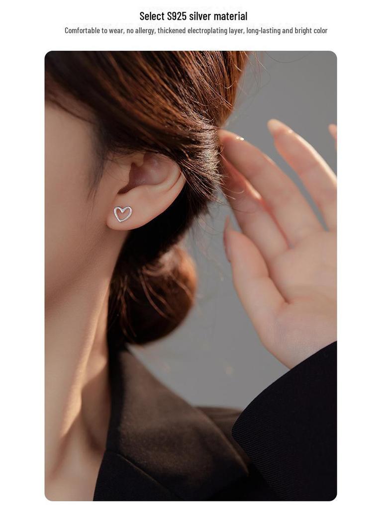 Серьги Banyan Tree S925 из матового серебра в форме сердечка — простой корейский стиль для повседневного ношения.