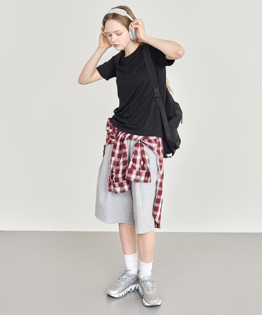 BASIC HOUSE Uni Bermuda Wide Single-Pleat Special Double-Sided Shorts Melange Grey