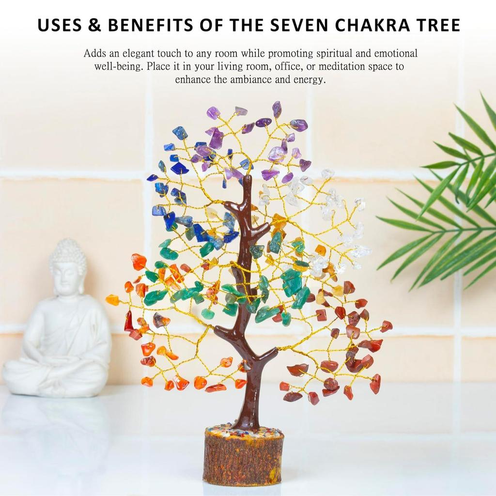 Seven Chakra Crystal Tree Showpiece for Home | 8-10 Inch Handcrafted Good Luck Feng Shui Tree | Gift Item for Women | Living Room Decor