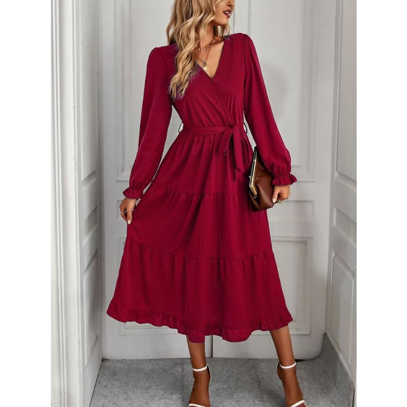 Spring Women's Solid Colour Swing Casual Dress Long Dresses