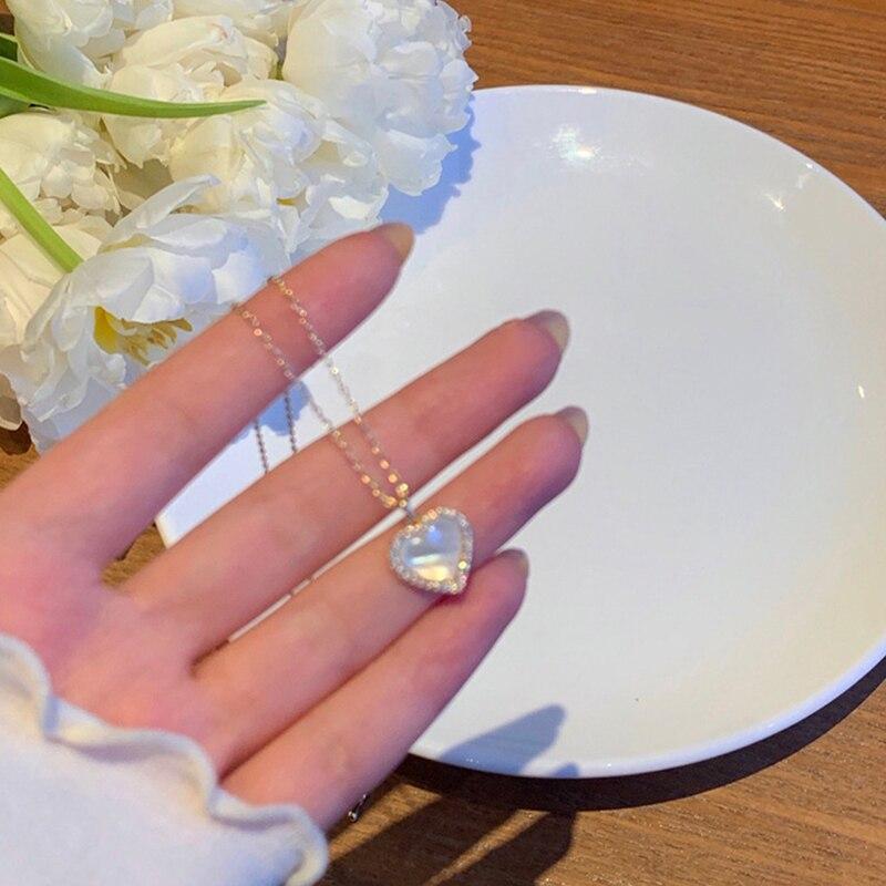 925 Sterling Silver Love Heart Shell Necklace For Women Mnimalist Clavicle Chain Choker Wedding Party Jewelry