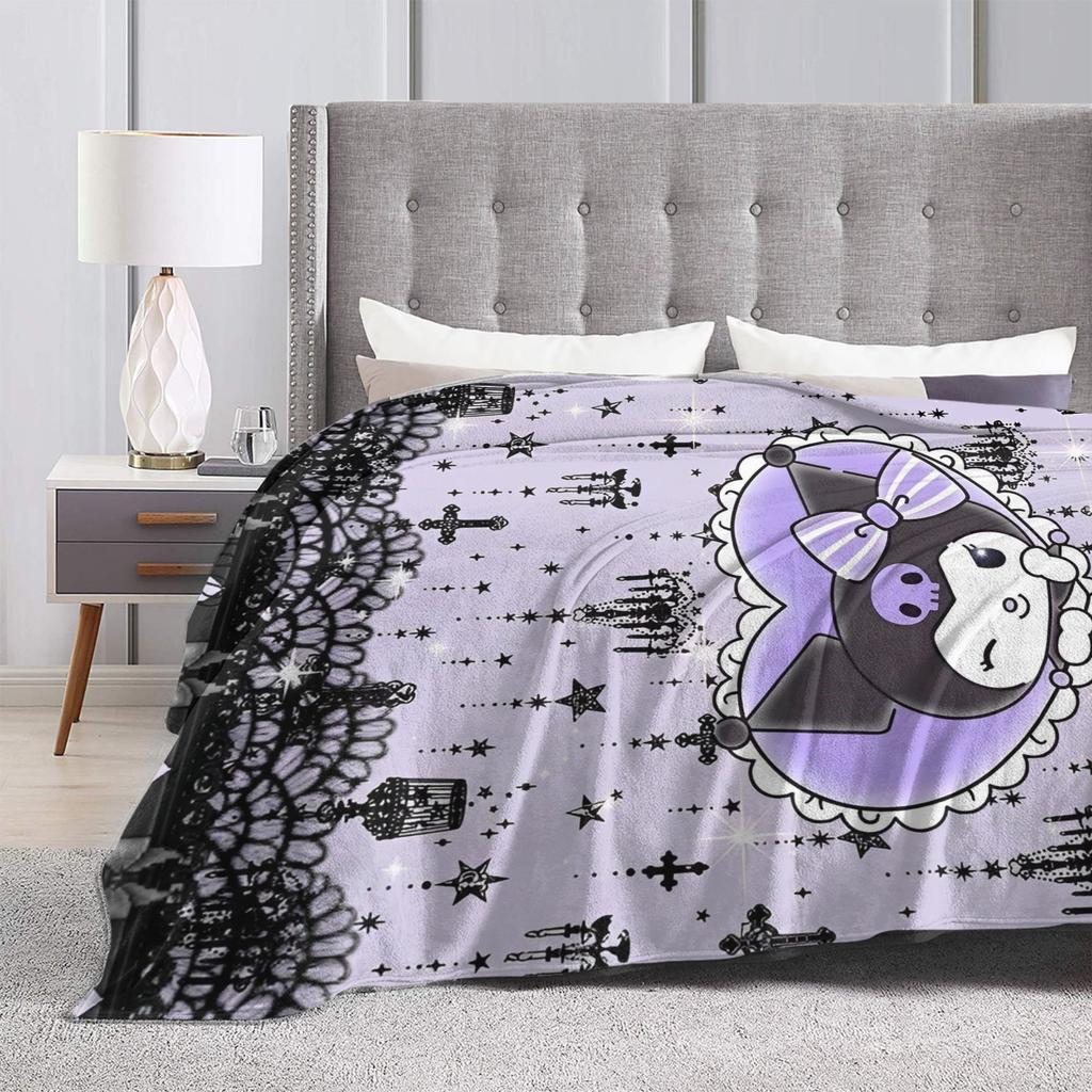 Cartoon Cool Cute Kuromi Fleece Throw Blanket  Blanket for Home Outdoor Super Soft Bed Rug