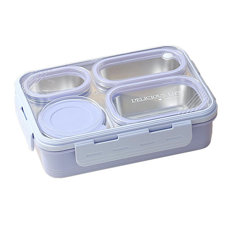 Lunch Box Containers Stainless Steel Bento Box For Adults With 4-Compartment Snack Tray, Leak-Proof Soup Bowl, Dishwasher Safe