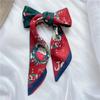 Ribbon Headband Christmas Silk Scarf Printed New Year Scarf Retro Long Scarf  Women