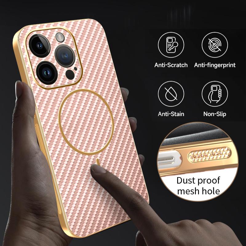 For iPhone 14 Pro Phone Case Carbon Fiber Textured Electroplated TPU Back Cover