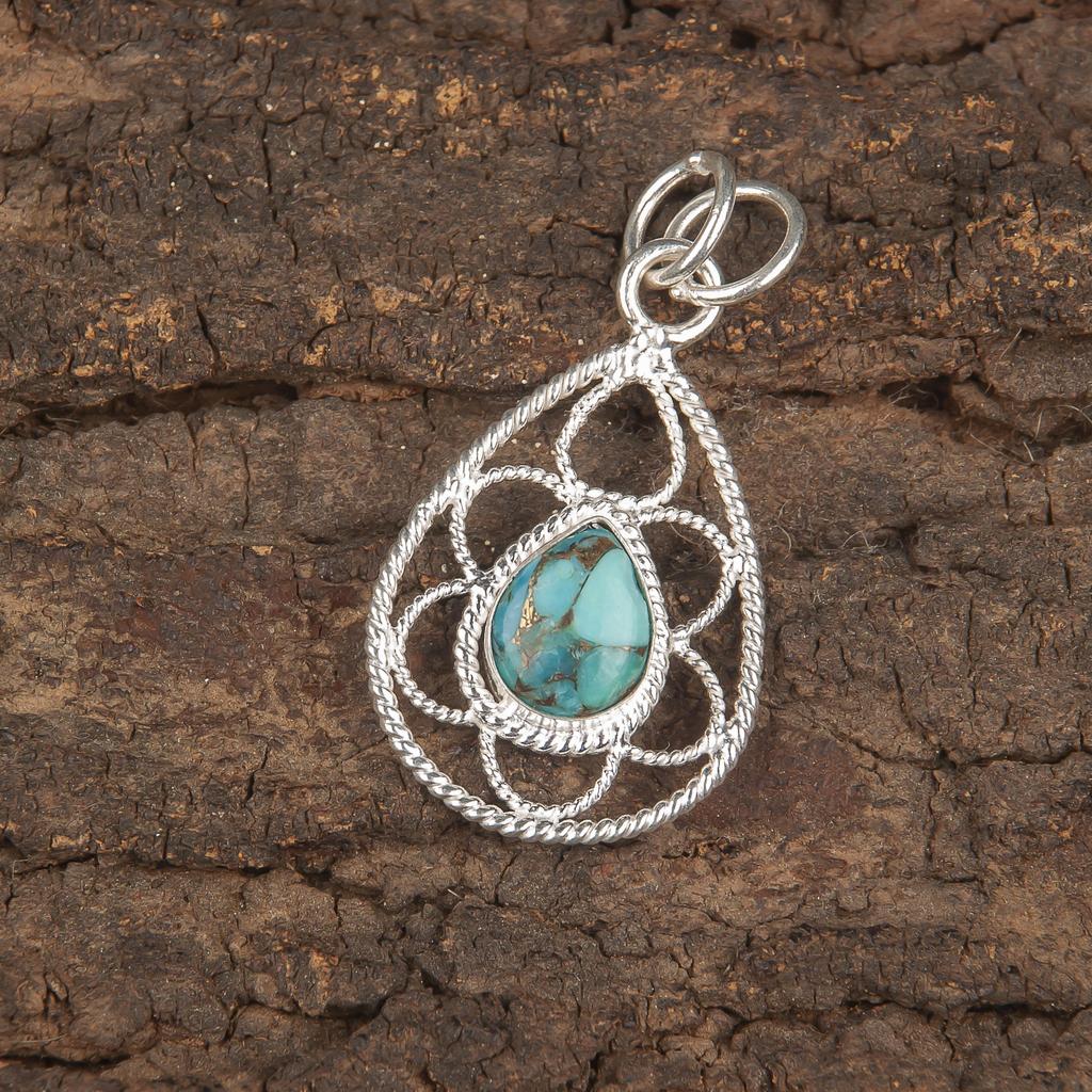 Голубой медный бирюзовый кулон ручной работы с драгоценными камнями, 925 пробы серебряный кулон, старинные ювелирные изделия, для подарка на помолвку