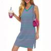 Женское повседневное модное сексуальное платье без рукавов с V-образным вырезом и разрезом по низу в полоску