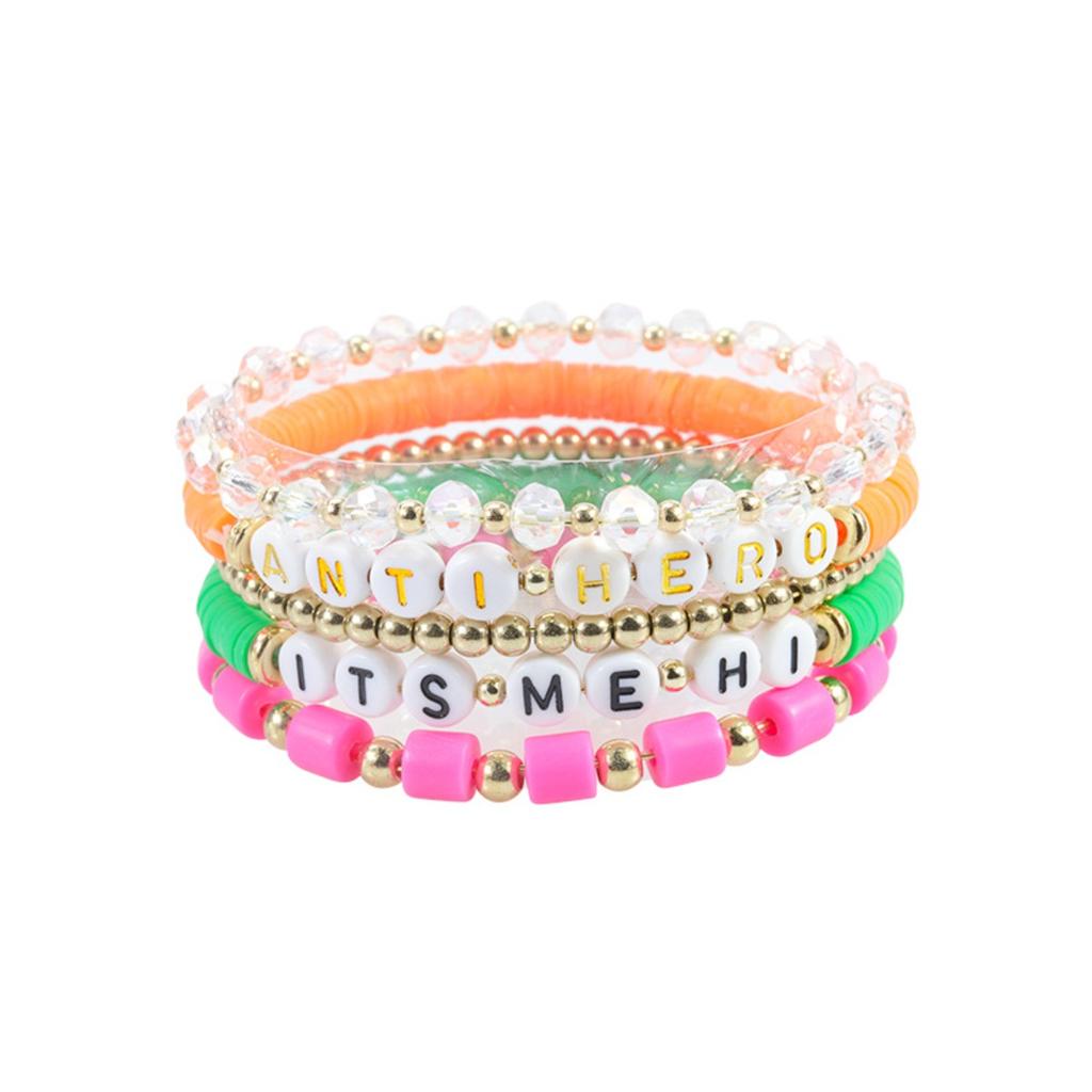 Multi-layer Color Soft Pottery Bracelet Elastic Color Letter Beaded Bracelet Set