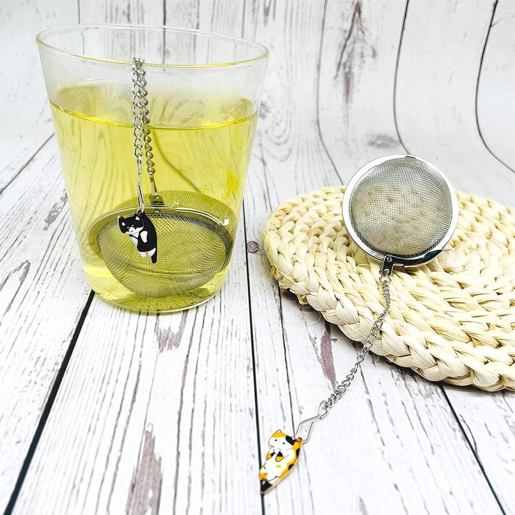Cat Tea Infuser, 2 Pcs Cute Tea Diffuser Stainless Steel Mesh Loose Leaf Tea Infusers Tea Ball Strainers with Cat Pendants (Black&Orange Cats)