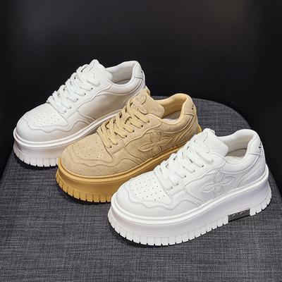 Туфли из толстой кожи белого цвета, увеличивающие рост, женская обувь, повседневная кожаная обувь для сноуборда