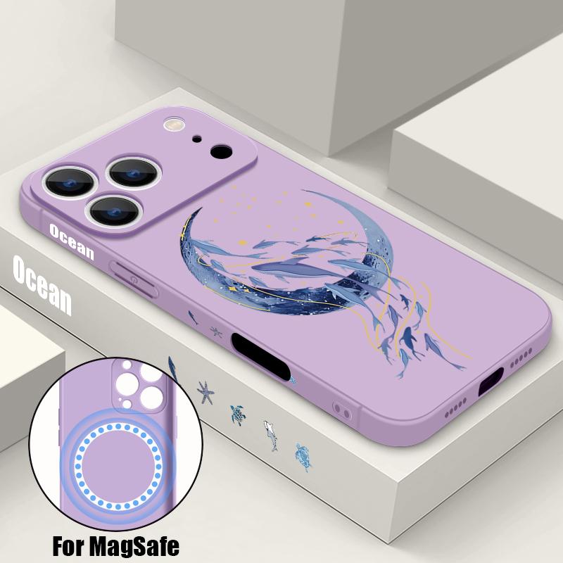 Чехол для iPhone 17 Pro Max с рисунком Акула Кит Морские обитатели Магнитный для Magsafe Мягкий чехол для iPhone 16 15 14 13 Pro Max 17E 16E