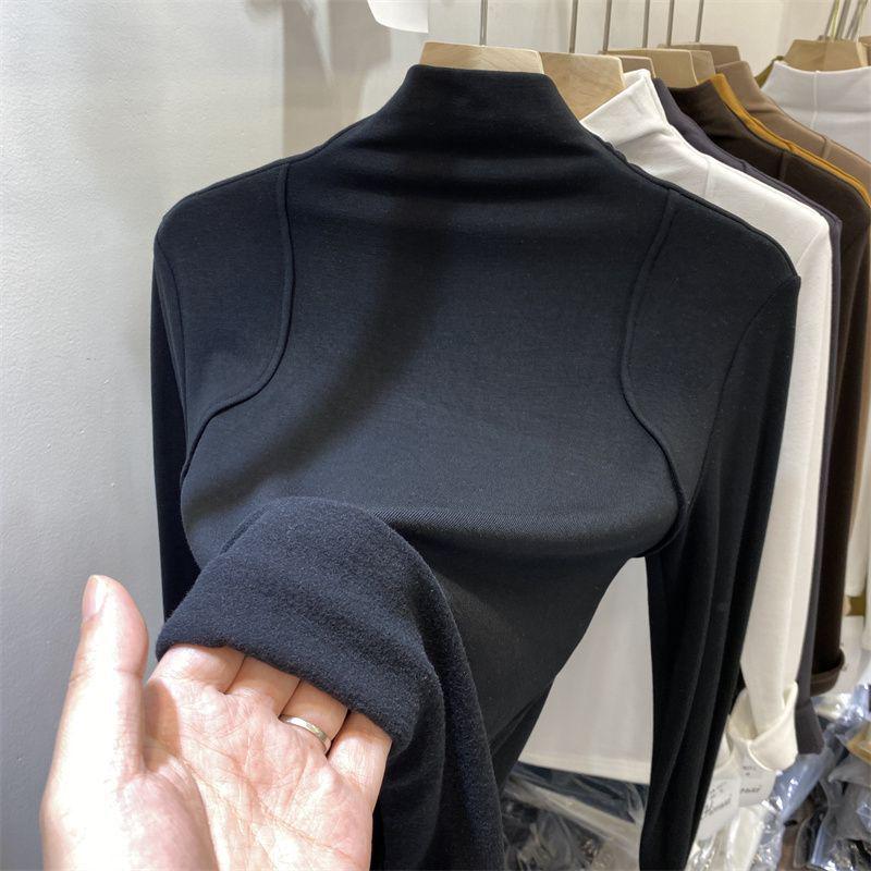 Женская приталенная рубашка с длинным рукавом и воротником-стойкой в европейском стиле, с подкладкой из матового немецкого вельвета для осени и зимы