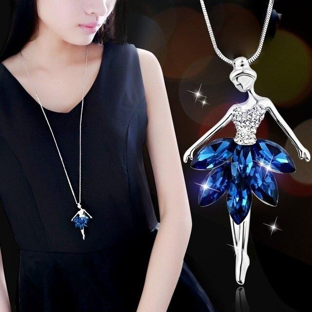 Длинные ожерелья и подвески для женщин Collier Femme, синий тюльпан, массивное свитер-цепочка, ожерелье, модные серебряные ювелирные изделия с кристаллами 2021