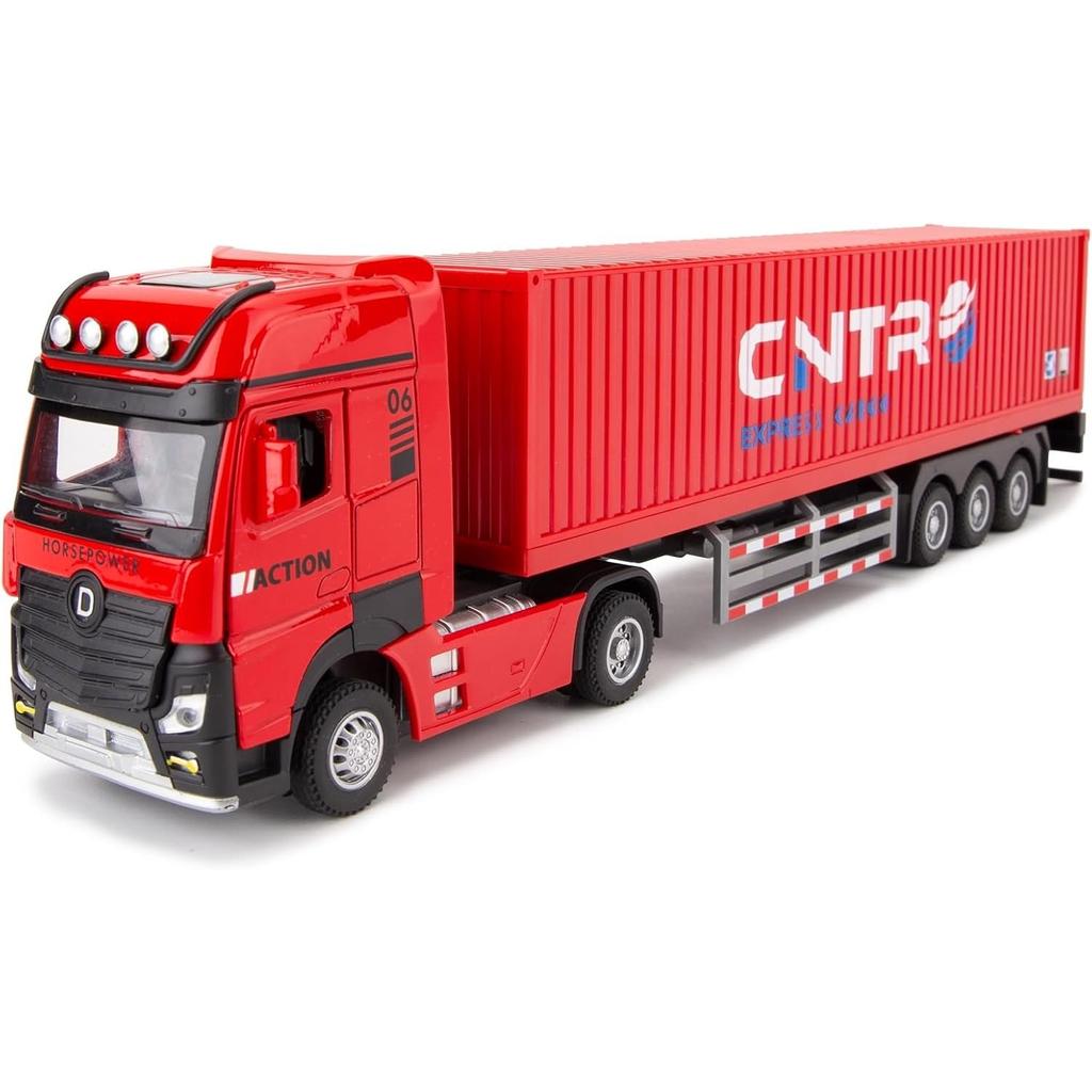 1/50 Container Truck Toy Car, Collectible Transport Vehicle Model Car with Lights and Sounds, Pull Back Diecast Toy Gift for Children