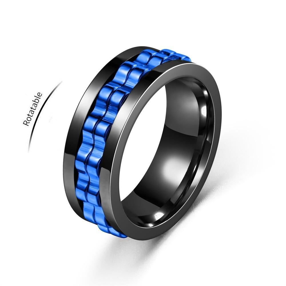Anti Stress Stainless Steel Ring For Men Gear Chain Rotating Anxiety Relief Spinning Fidget Rings Punk Jewelry Bague Homme KTJ