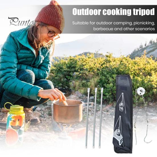 Кемпинговый штатив, набор подставок для приготовления пищи с регулируемой подвесной цепью, сверхмощный кронштейн для горшка из алюминиевого сплава с портативной сумкой для хранения, устойчивая к ржавчине подставка для