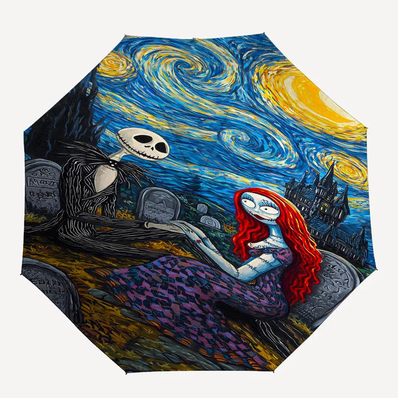 Nightmare Before Christmas2 Themed Automatic Opening and Closing Umbrella, Brightly Colored 8-rib Portable Umbrella, Suitable for Men and Women, A Per