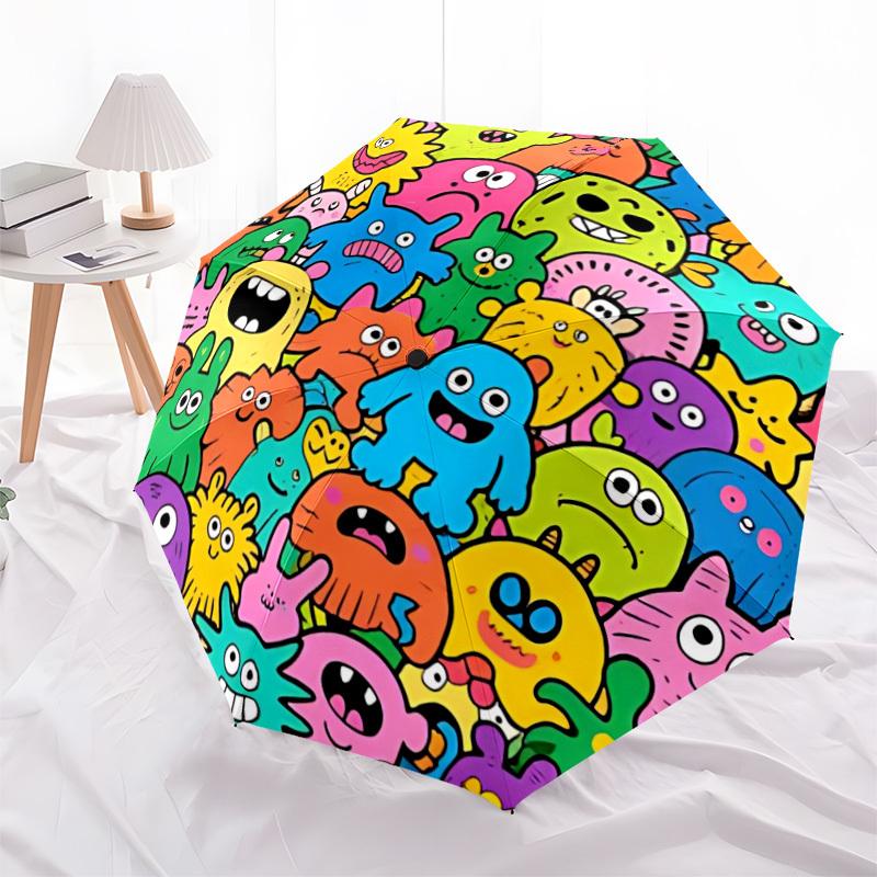 1pc Colorful Monsters Automatic Open/Close Umbrella, Compact Travel Umbrella, 8-Rib Sturdy Frame - Ideal Gift for Friends yy251118067