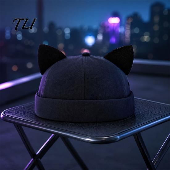 Lightweight Fashion Hat for Women Brimless Cat Ear Hat, Cute Docker Cap, Adjustable Skullcap, Stylish Outdoor Travel Cap Sailor Men Street Casual Wear