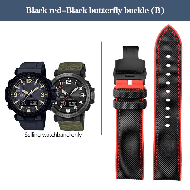 Нейлоновый ремешок для часов с резиновым низом для серии Casio PROTREK PRG-600YB PRG-650 PRW-6600, парусиновый силиконовый ремешок для часов, спортивный ремешок 24 мм