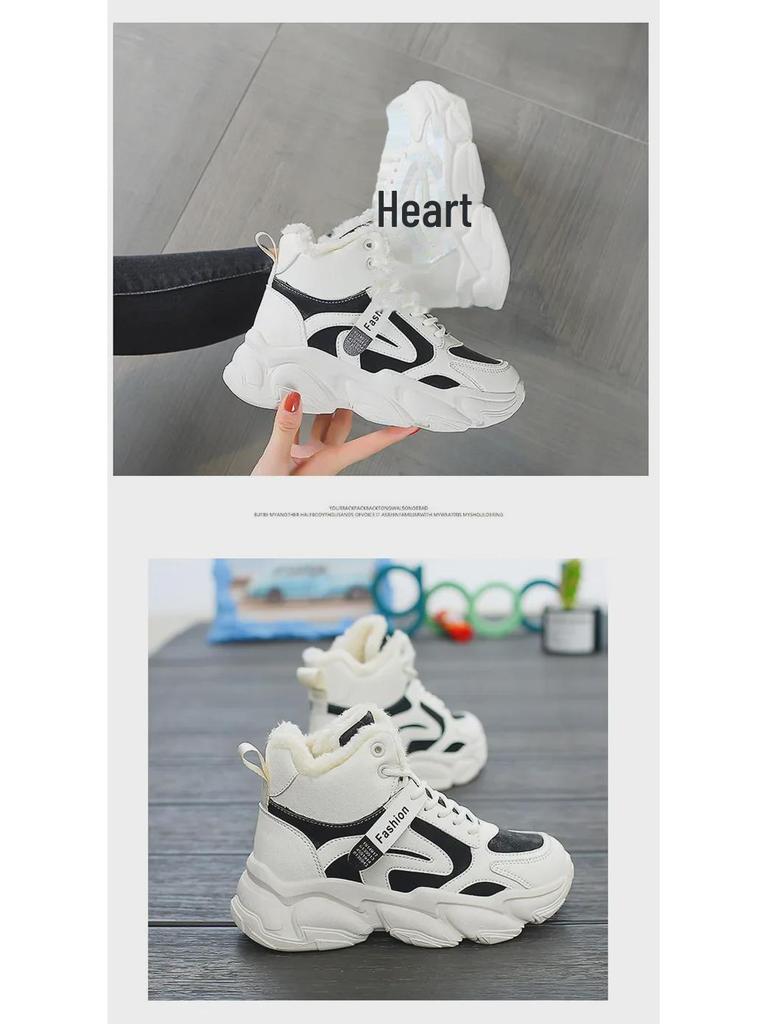 A09 Женские высокие бархатные туфли для папы - зимняя версия 2025 года, теплая хлопковая спортивная обувь в корейском стиле для студентов