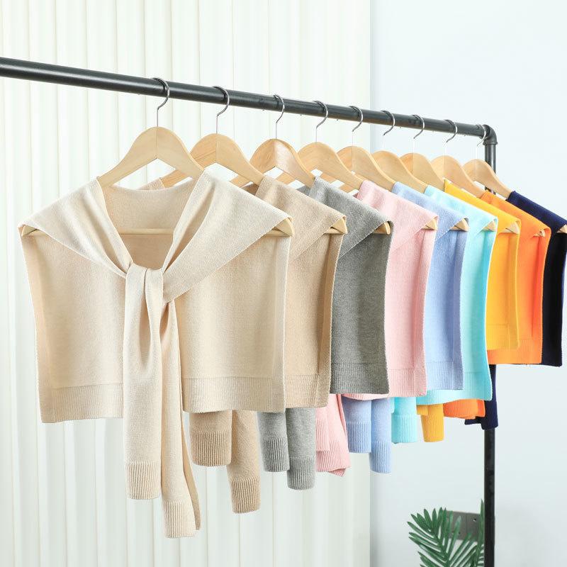 Korean Knitted Shawl Air-Conditioned Room Female Blouse Shoulders Fake Collar Cape Knotted Scarf Solid Color Neck Guard Scarve