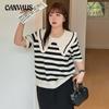 Женская футболка больших размеров, блузка с милым кукольным воротником, женская трикотажная одежда в полоску, весенне-летняя тонкая футболка с короткими рукавами