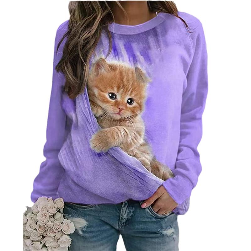 Милые кошачьи толстовки с принтом животных 3D толстовки женские модные с круглым вырезом и длинным рукавом толстовка Y2k большие пуловеры верхняя женская одежда